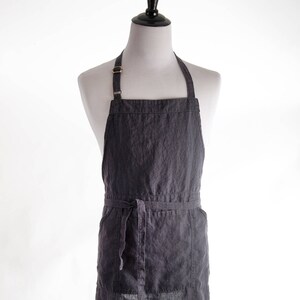 Linen Apron, Full Apron. Nine IRON color Medium weight 100%Linen.  Made by Linen and Tailor.