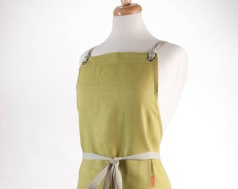 Linen Apron, Full Apron, Medium weight Natural Linen, Oasis color.