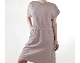 Stonewashed linen dress.  Tunic linen dress. Gray-neutral color.