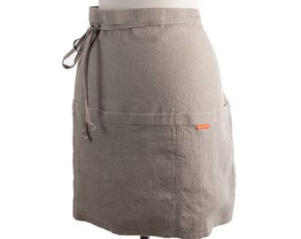 Linen Apron, Bistro Apron, Half Apron. 100% Linen. Natural Color. Flax. Unisex.