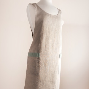 Crisscrossed Japanese style apron 100% Linen Natural rustic color Apron/Pinafore. Heavy Weight linen (7.1 oz/yd 2)