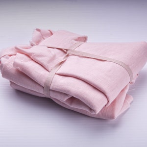 Pink color Linen fabric scraps. image 1