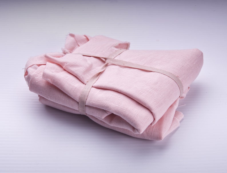 Pink color Linen fabric scraps. image 1