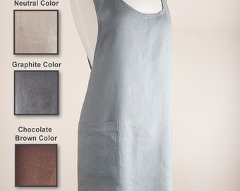 Crisscrossed Japanese style apron 100% Heavy and Medium Weight Linen  Softened Apron/Pinafore.