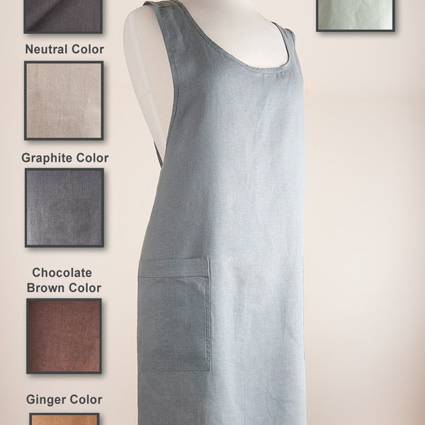 Crisscrossed Japanese style apron 100% Heavy and Medium Weight Linen  Softened Apron/Pinafore.