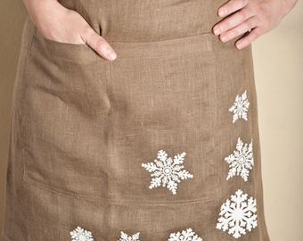 Linen Apron, Chef Apron, Half Apron. Christmas gift. Natural beige kitchen apron.