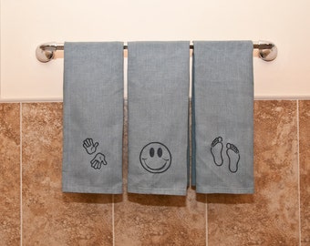 Linen Towel. Bathroom Towel. Embroidered. Gray color. Bathroom Towel Set. Bathroom Decoration.