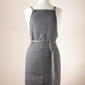 Linen Apron, Full Apron. 100% medium weight Linen. GRAPHITE Softened.