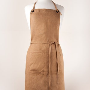 Ginger Linen Apron: Full Kitchen Apron, Adjustable Straps