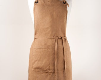 Linen Apron, Full Apron. 100% medium weight Linen. GINGER Softened.