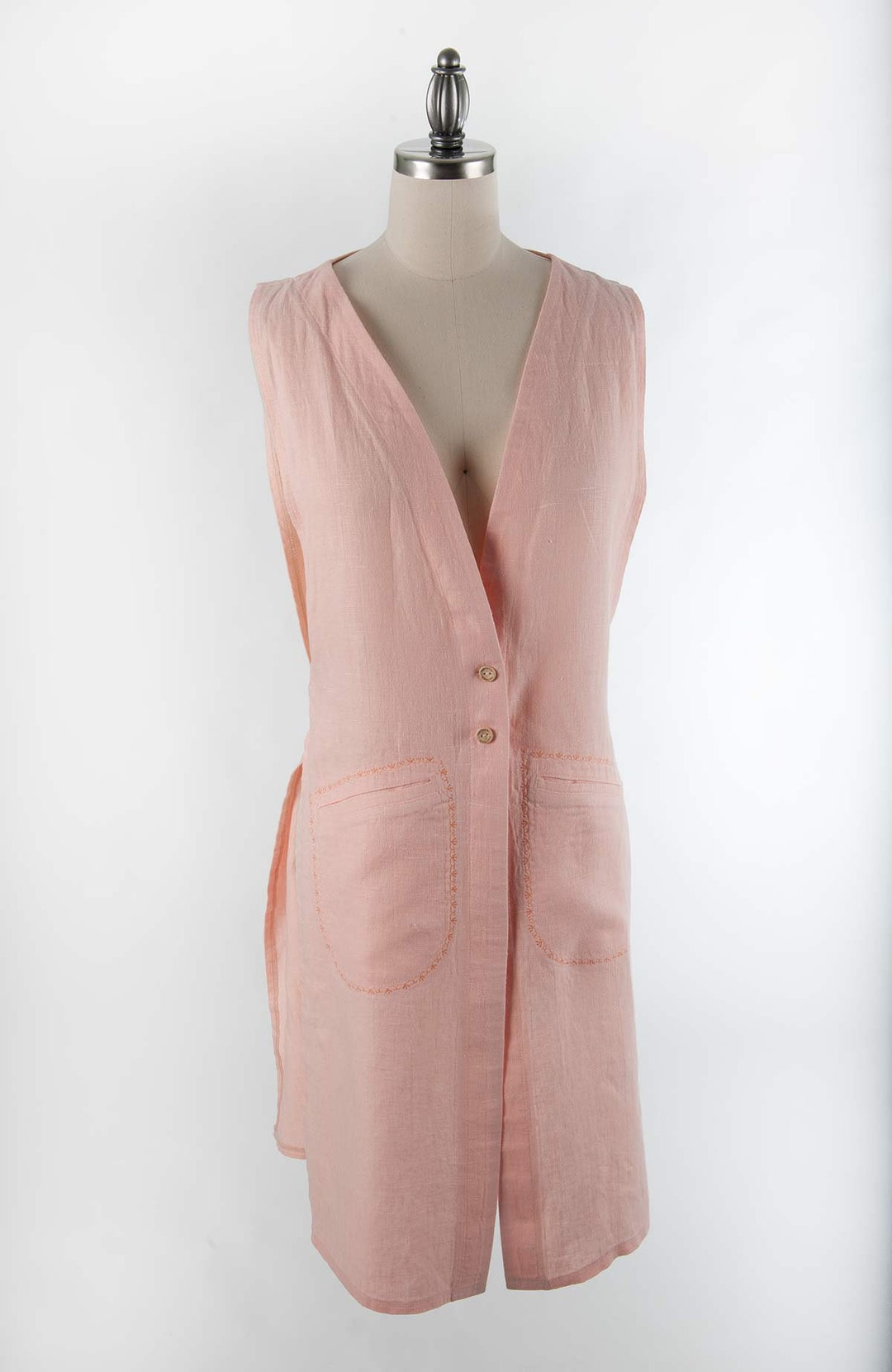 Long Linen Topper Jacket, Power Pink Color. Open Front and Sides Topper