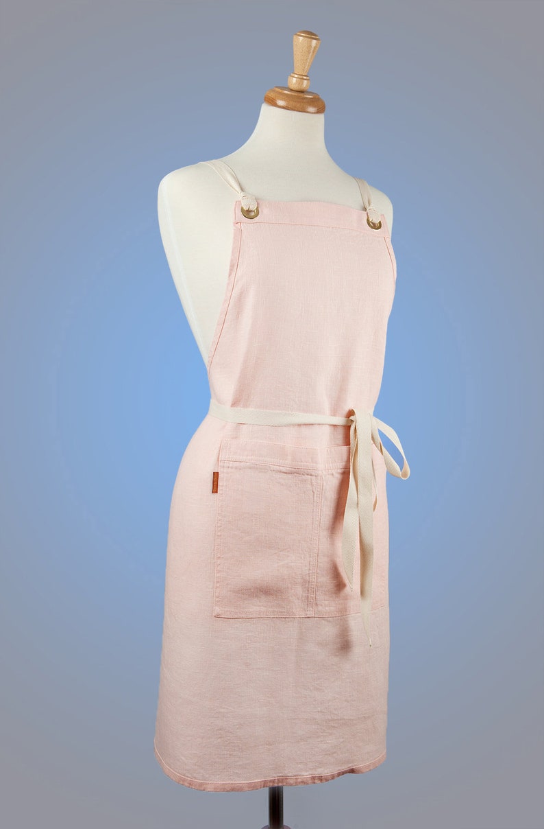 Linen Apron Full Apron. 100 Linen. Light Pink Color. Made by Etsy