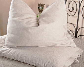 Natural Linen Pillowcase with Ties: Soft Linen Sham