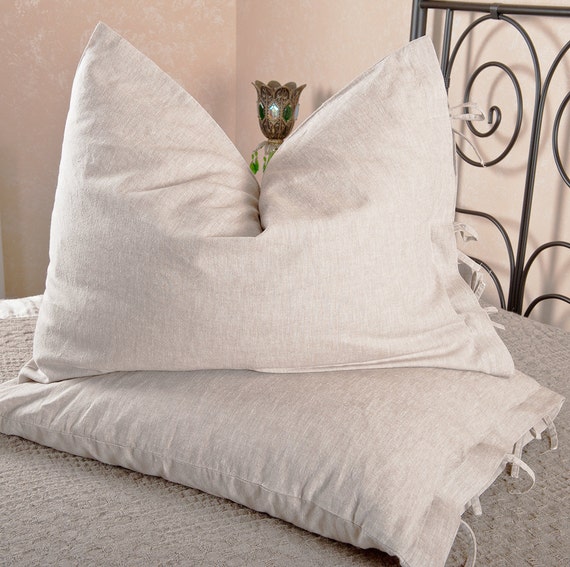 Natural Linen Pillowcase with Ties: Soft Linen Sham