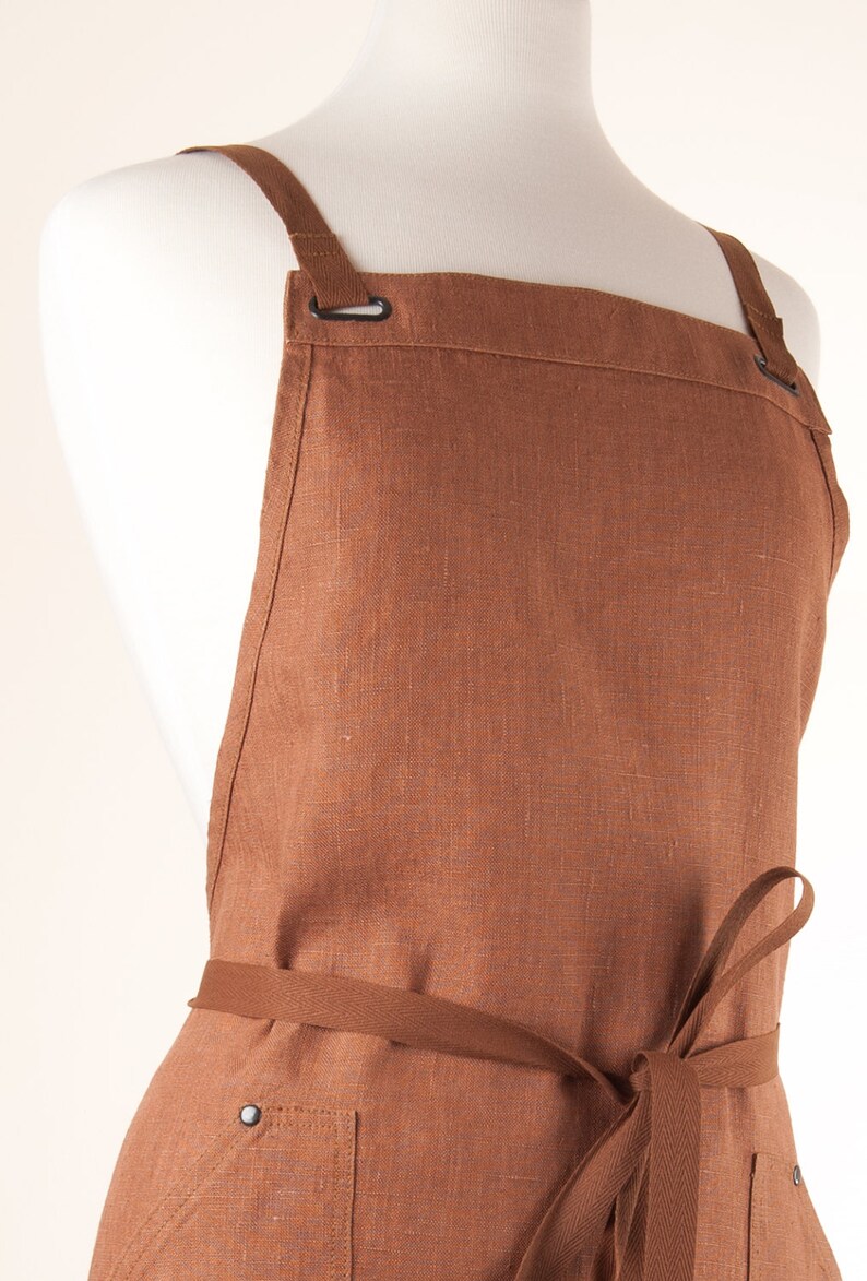 Linen Apron. Brown color Heavy weight 100 linen. Full apron. Etsy