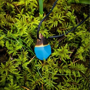 Burned Wood Epoxy Jewelry, Wood and Resin Pendant Jewelry, Blue Epoxy Necklace, Ocean Blue Resin Jewelry, Blue Pendant, Wood Resin Jewelry