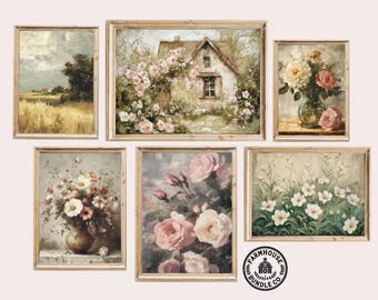 Moody Classy Cottagecore Art, Vintage Flower Prints, Neutral Gallery Wall, Earth Tone Countryside Decor, Sage Green Trendy Printable