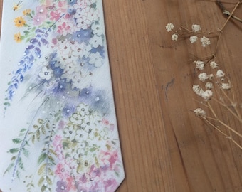 Custom Hand-Painted Silk Tie | Botanical Floral Designs | One-Of-a-Kind Groom Tie | Made to Order