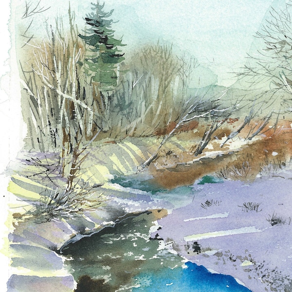 Vermont painting, Stowe VT, original watercolor, archival art print, fine art print