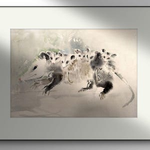 Mama Opossum Watercolor Print: Animal Painting, Nursery Decor