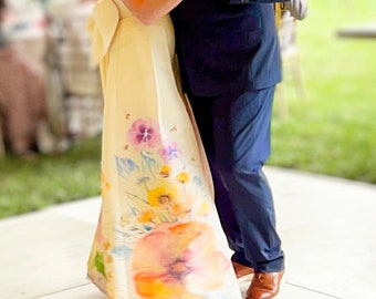 Garden wedding dress, hand painted wedding outfit, summer wedding, summer wedding dress, wedding overskirt