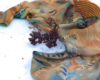 yarrow native plants Luna moth ready to ship hand painted scarf fern Silk scarf