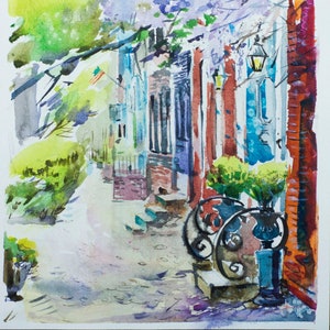 Alexanria watercolor, Old Town Alexandria, wisteria, watercolor print, archival print