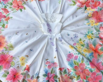 Wedding dress hand painted, tropical flowers, bees, hummingbirds, made for order