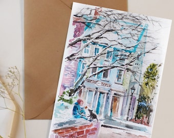 Old Town Alexandria, Alexandria watercolor, postcard, dog lover, art print