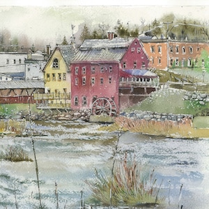 New Hampshire watercolor, Littleton, NH, original art, archival ink