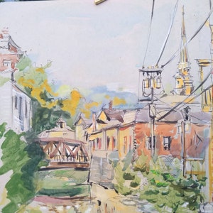 Montpelier Vermont Watercolor Print: Langdon Street Bridge Art