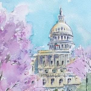 Peinture DC, Capitole, fleurs de cerisier, impression d'art, printemps de Washington DC