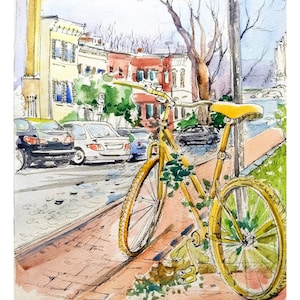 Watercolor DC, art print, Georgetown street, DC painting, plein air watercolor