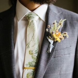 Hand painted tie, silk tie, yarrow, summer wedding tie, floral tie, made to order
