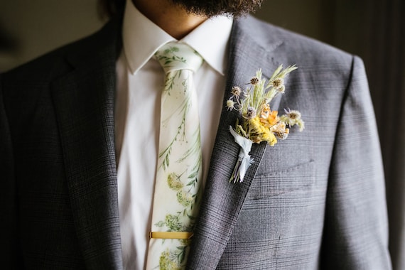 Hand-Painted Silk Tie |  Summer Wedding Floral Necktie| Wedding Accessories