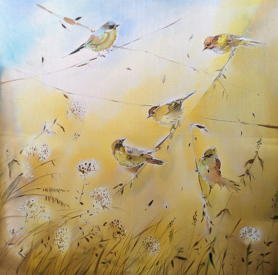 Sciarpa uccello, sciarpa dipinta a mano, sciarpa di seta, bandana