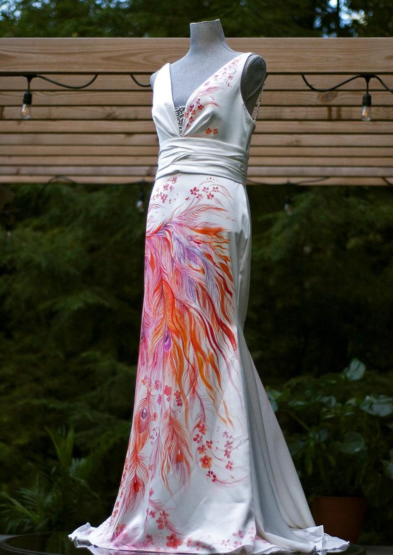 Hand-Painted Wedding Dress, Custom Bridal Gown image 10