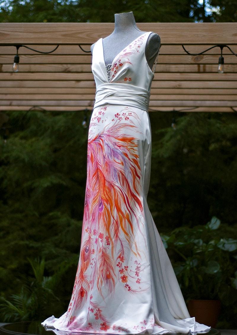 hand painted silk wedding dresses Hand-Painted Wedding Dress, Custom Bridal Gown