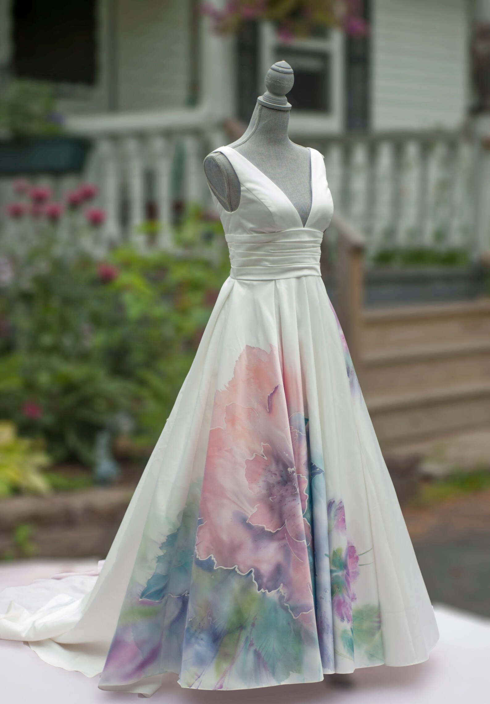 Hand Painted Wedding Dress Floral Dress Unique Dress Etsy