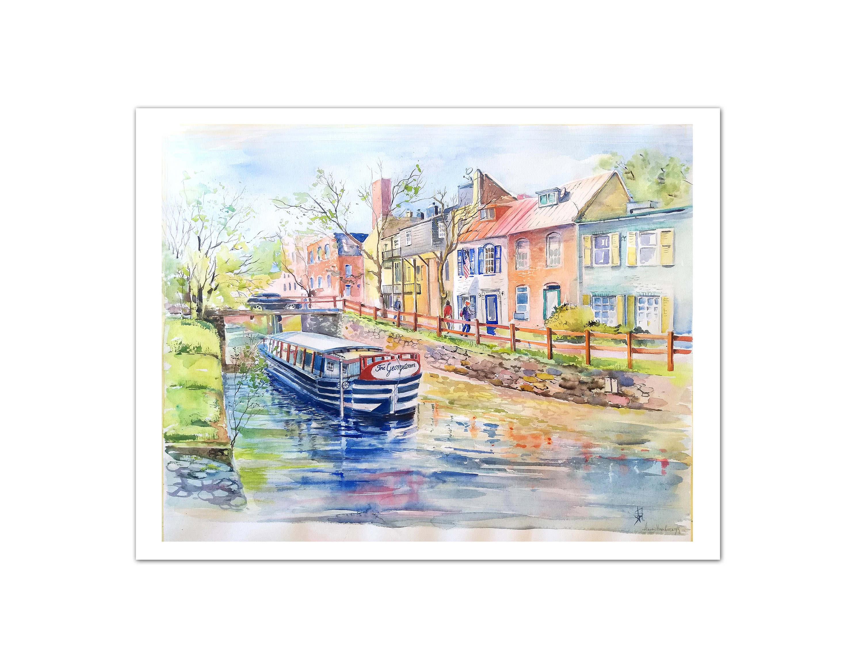 DC Watercolor Georgetown CandO Canal Archival Art Print