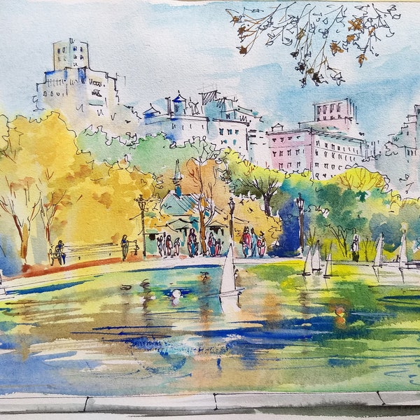 Central Park, acquerello di New York, pittura di New York, stampa d'arte