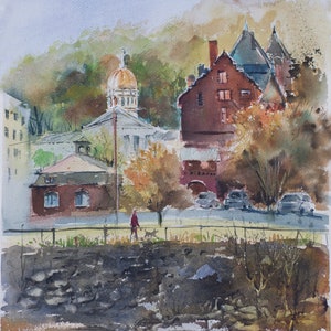 Montpelier Vermont, watercolor, art print, Vermont State House