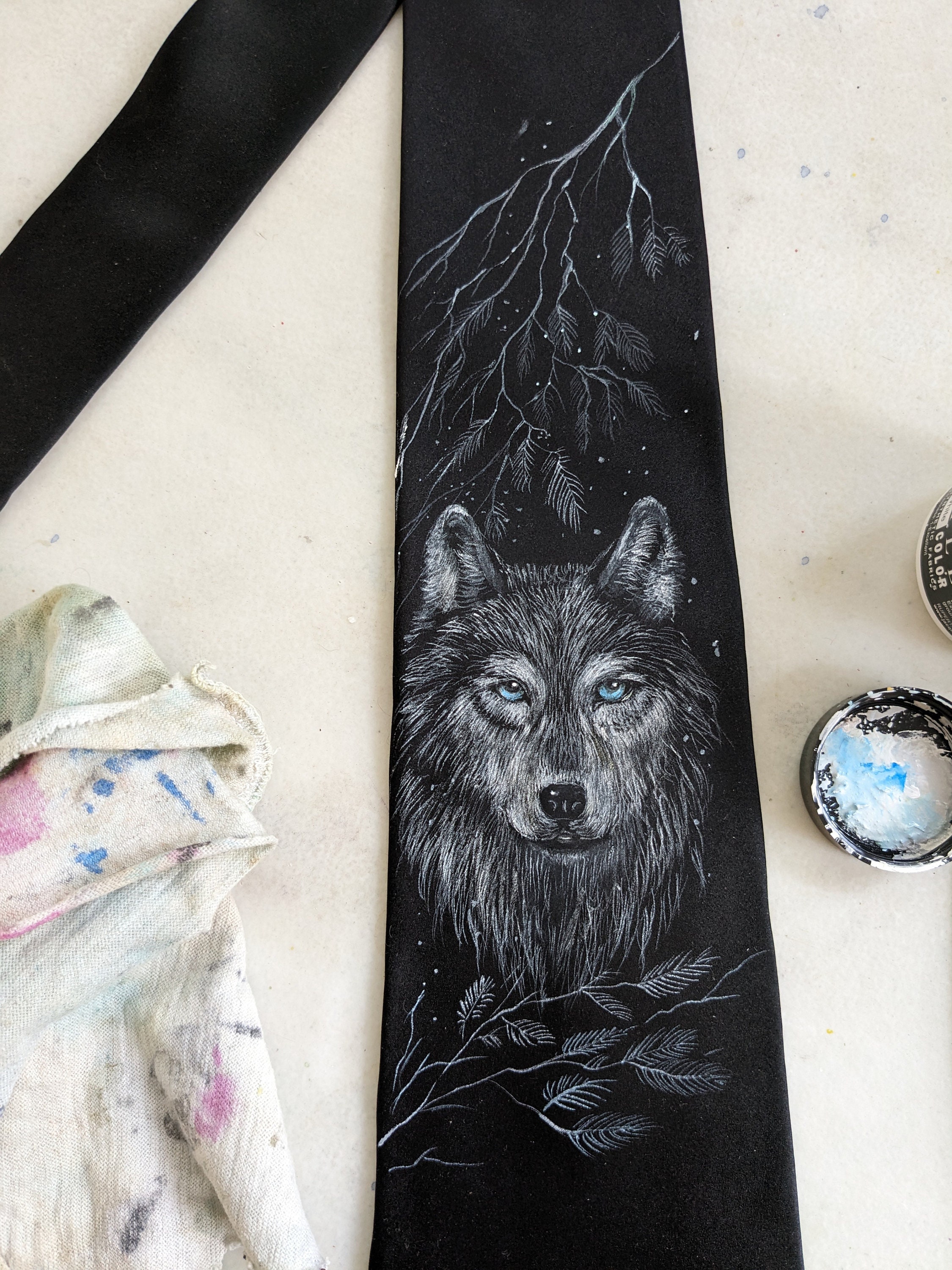 Cravatta Uomo In Poliestere Con Stampa Due Lupi - Elegante Per Lavoro E Occasioni Speciali - Foto 7