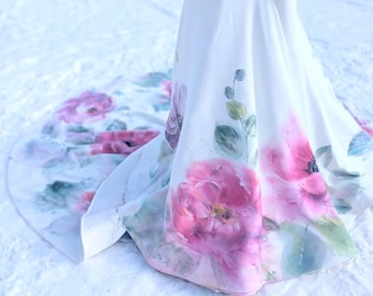 Vestido de novia floral pintado a mano, hecho a medida.