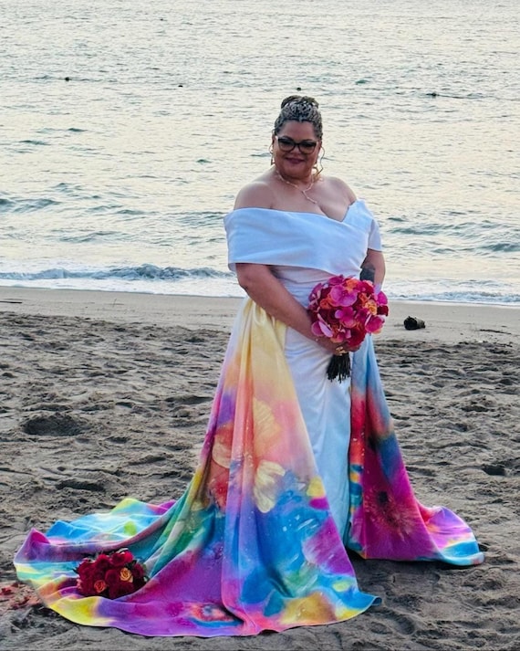 painted dress design Hand-Painted Wedding Dress: Custom Floral Design, Colorful Bridal Gown Kameez Size:IT 42.5 - US 11.5 to 12 Vacation look Women's cute bow ruffled pastel tones
