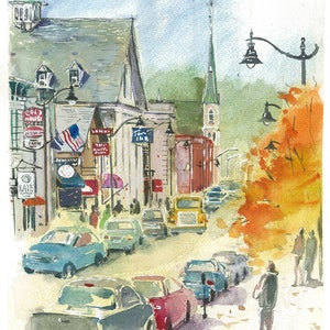 New Hampshire watercolor, Littleton NH, original watercolor, New England town, archival print