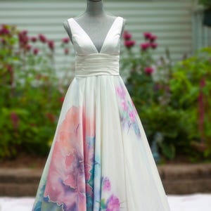 Hand painted wedding dress, floral dress, unique wedding dress, made to order