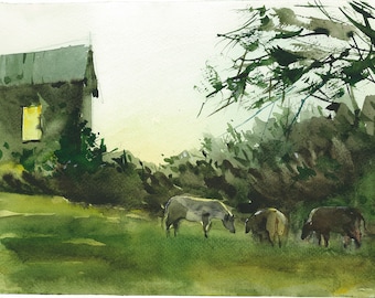 Pintura de Vermont / Vermont en verano, paisaje rural, impresión artística.