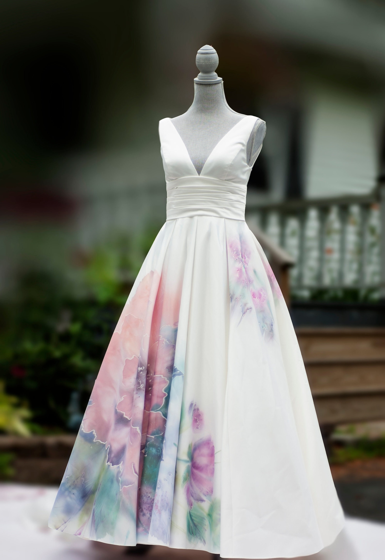 Hand Painted Wedding Dress Floral Dress Unique Dress - Etsy