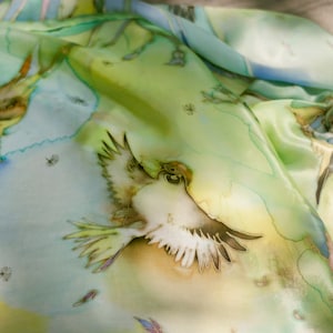 Bufanda de seda pintada a mano: diseño de aves de Nueva Inglaterra